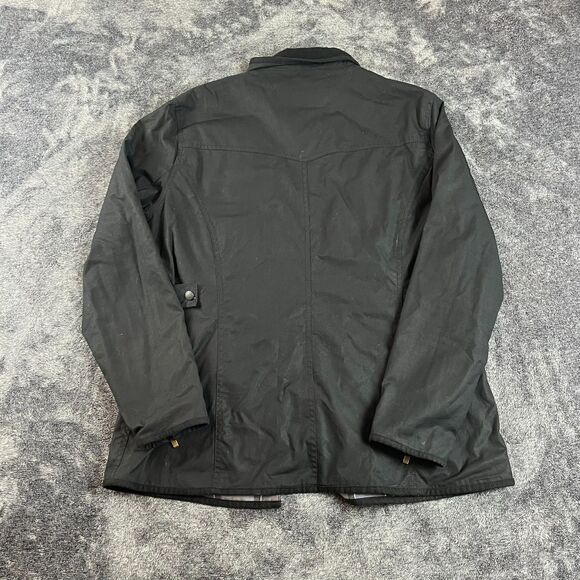 Barbour Waxed Cotton Full Zip Mock Neck Jacket Black Utility Tartan Lined 10 - Picture 11 of 15